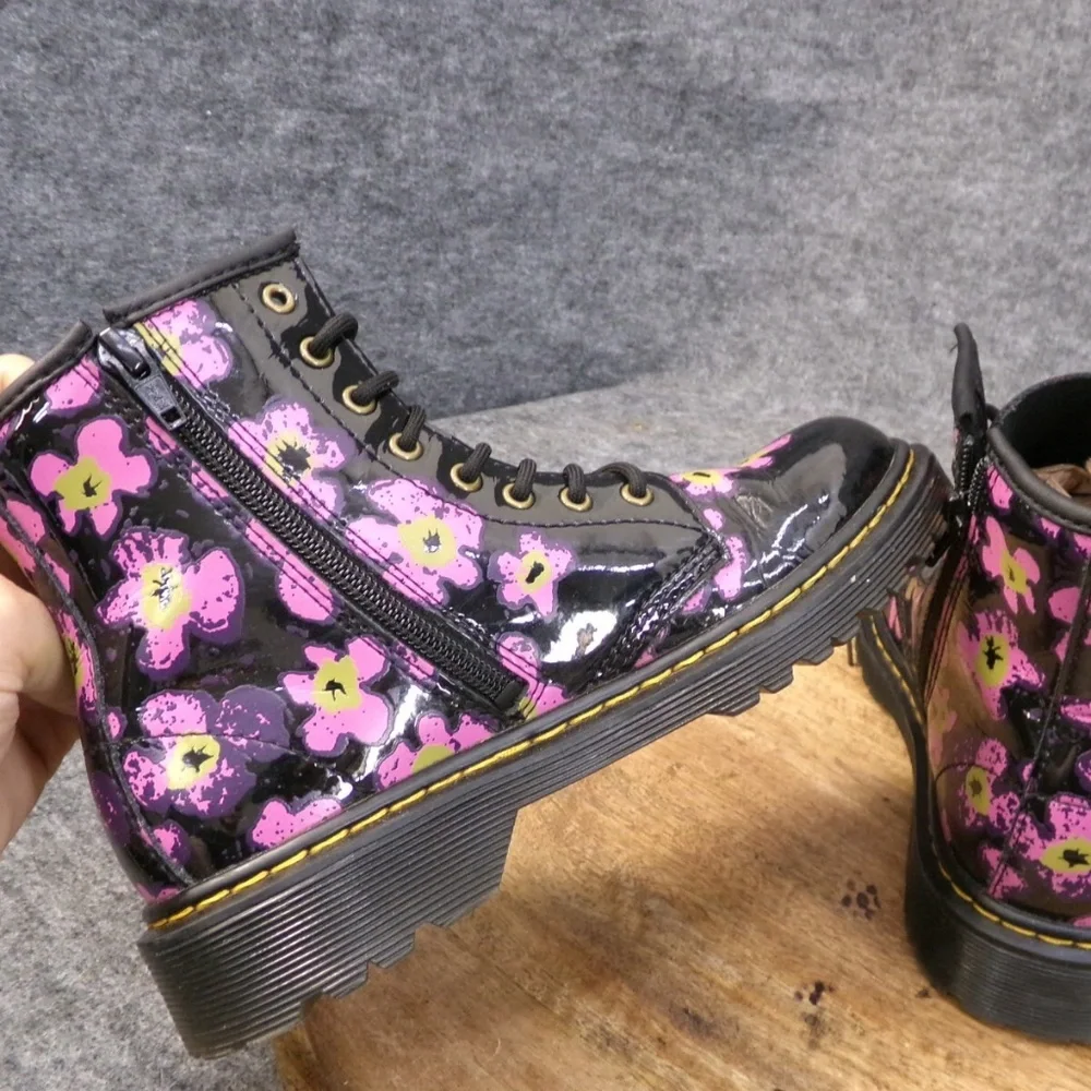 new girls dr martens 1460 JR/youth 3, 4 or 5 black patent leather floral print - Picture 4 of 4